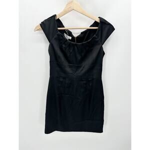 London Times Dress Women 4 Black Cap Short Sleeve Exposed Back Zip Mini Cocktail